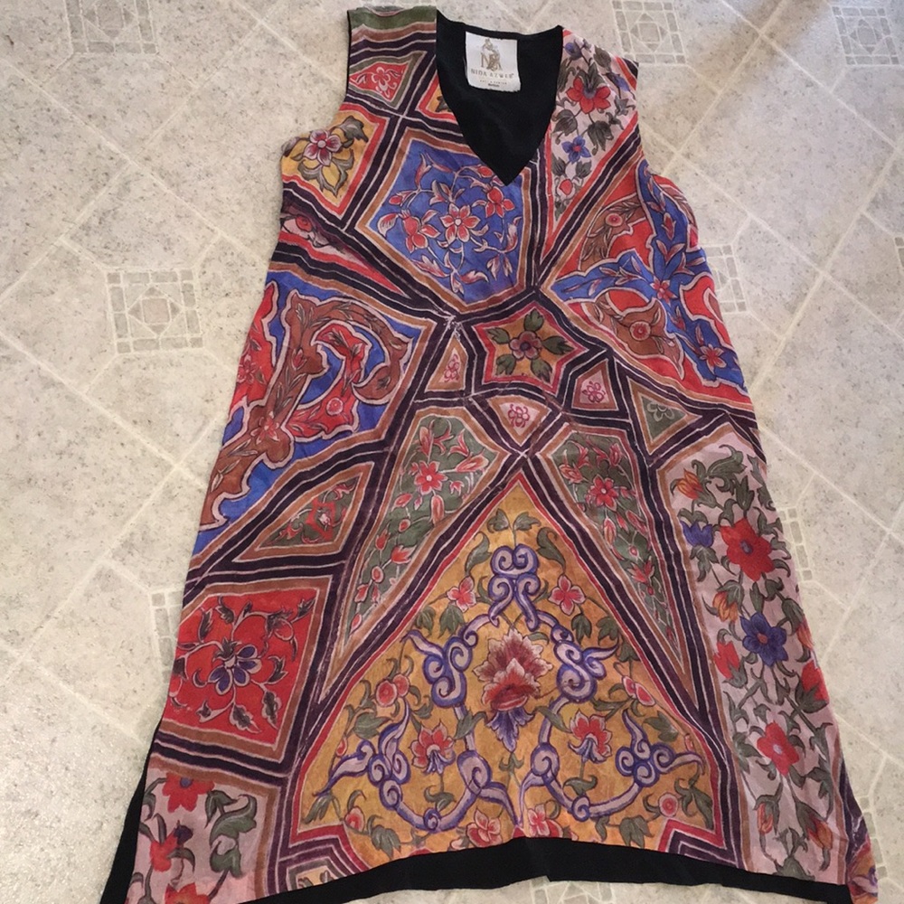 Nida Azwer Real Silk Print Flowy Shift Dress